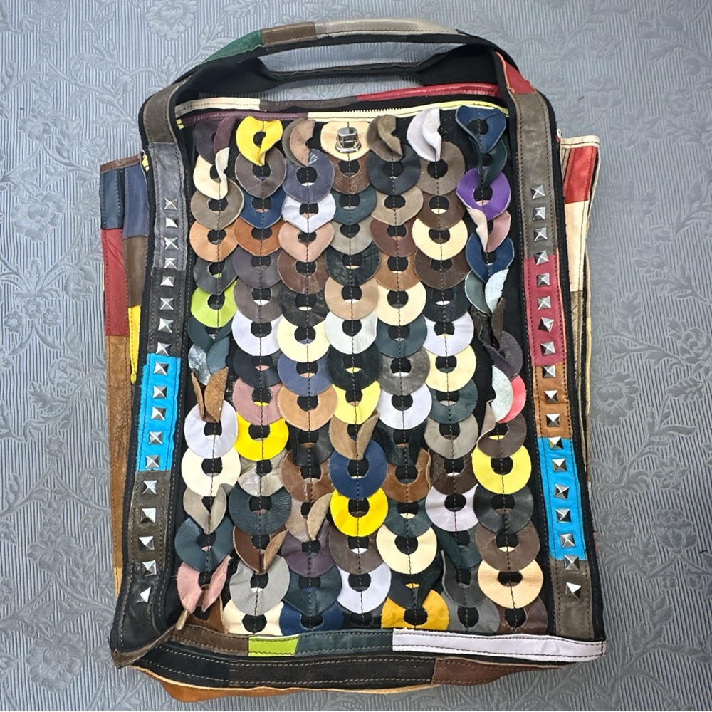 Handcrafted Multicolored Patchwork Leather Silver… - image 1